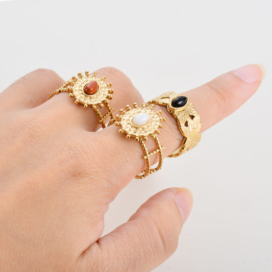 Stainless Steel Open Ring Oval Adjustable For Women Black White Red Green Modern Minimalist Jewelry Sleek Look