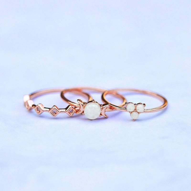 Womens Ring Set Elegant Geometric Alloy Rings Rose Gold Electroplated Three Piece Wedding Jewelry Fashion Style