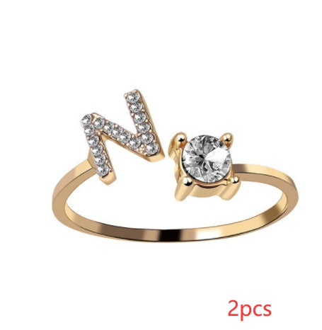 Womens Initial Letter Ring Adjustable Vintage Jewelry Zircon Accents Alloy Rhinestone Ring Perfect For Gifting