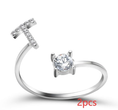 Womens Initial Letter Ring Adjustable Vintage Jewelry Zircon Accents Alloy Rhinestone Ring Perfect For Gifting