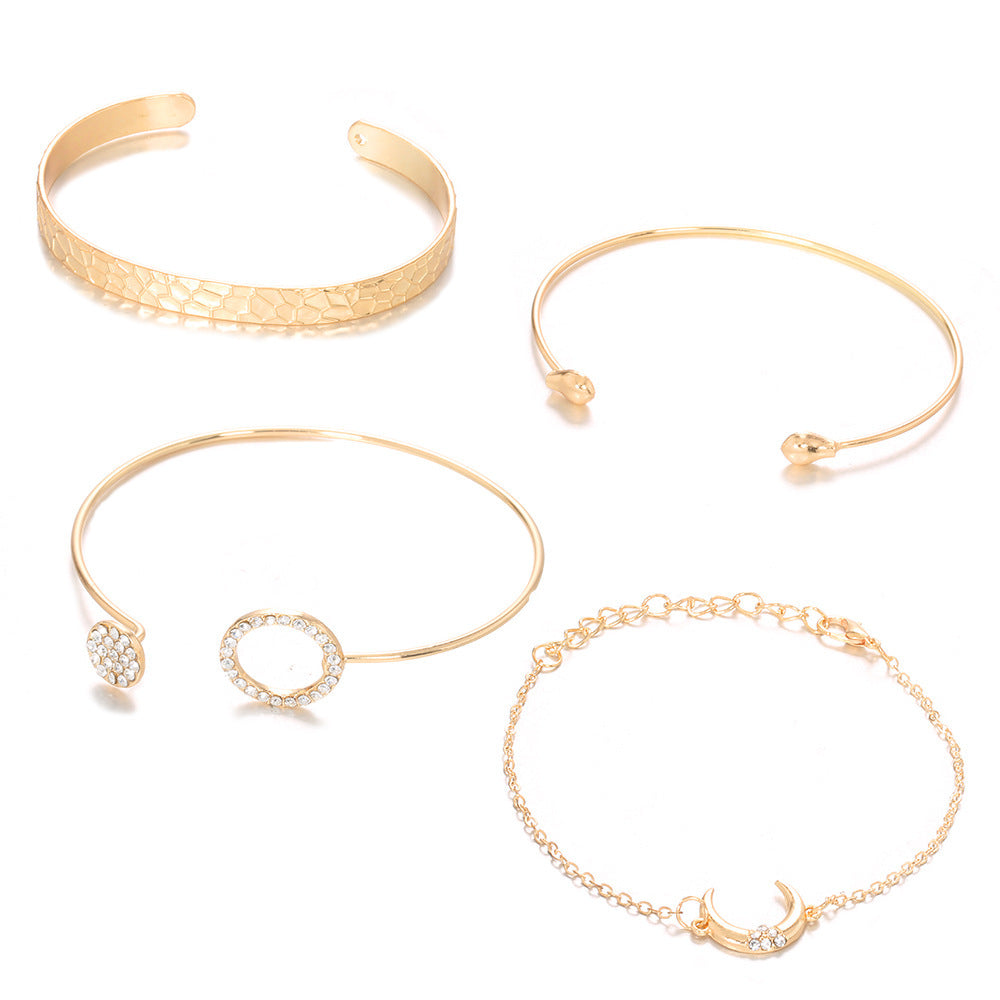 Gold Bracelet Set of 4 for Women Crescent Alloy Electroplated Fashion Jewelry Gift for Her Elegant Gift For Her
