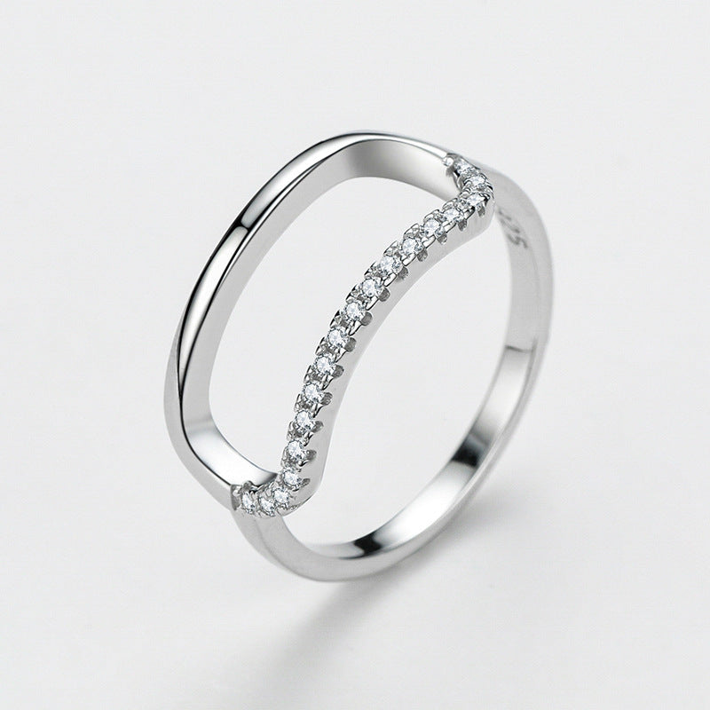 Womens Sterling Silver Ring Geometric Ellipse Zircon Inlaid Rectangular Ring Affordable Luxury For Her Stylish