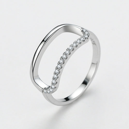 Womens Sterling Silver Ring Geometric Ellipse Zircon Inlaid Rectangular Ring Affordable Luxury For Her Stylish