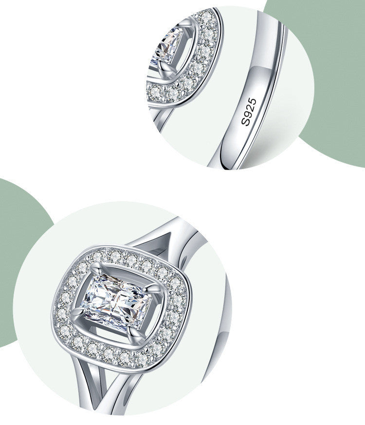 Womens Platinum Plated Silver Ring With Gold Plated Gemstones Korean Fashion Light Luxury Jewelry Gift For Her