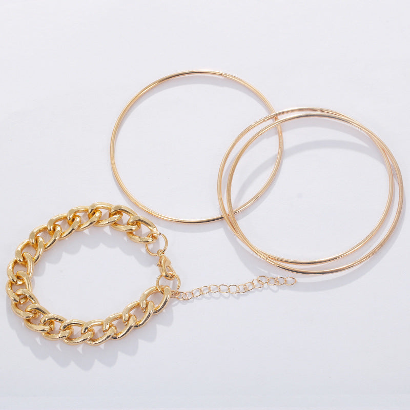 Geometric Aluminum Bracelet Set For Women Four Piece Gold Tone Silver Tone Round European American Style Jewelry