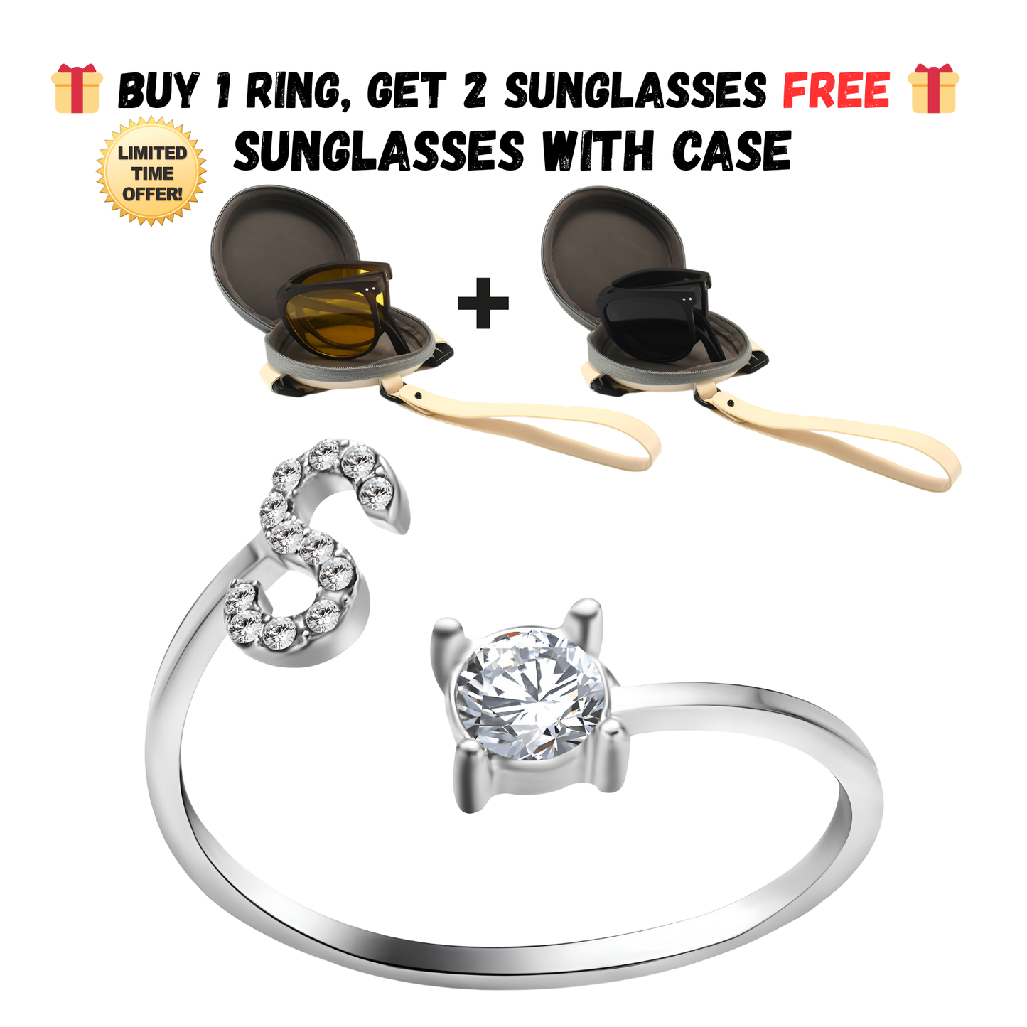 Adjustable Letter Zircon Ring with Alphabet Initials A Z Copper Alloy Jewelry Gift for Women Elegant Gift Idea