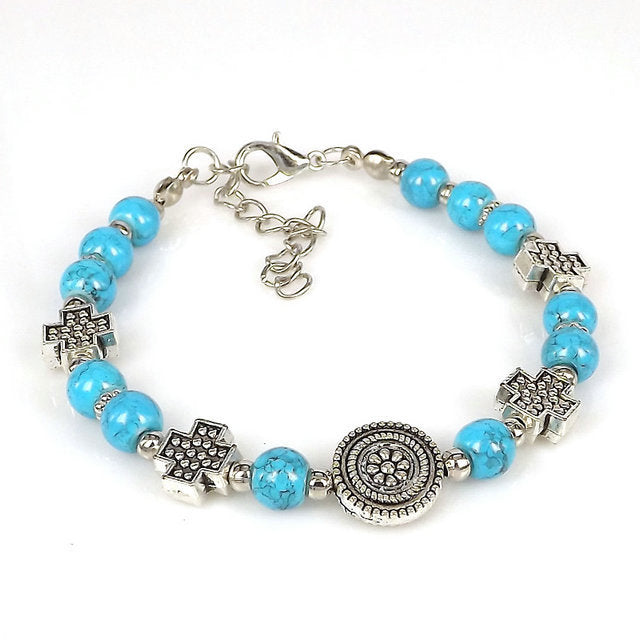 Unisex Bracelet With Tibetan Silver Beads Bohemian Ethnic Fashion Jewelry Travel Accessory And Trade Show Gift