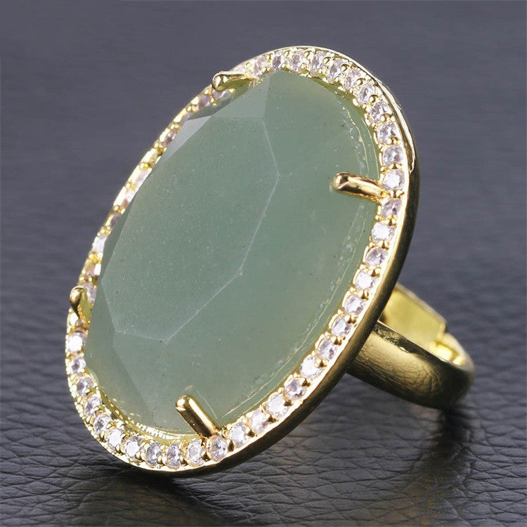 Womens Natural Stone Gold Plated Rhinestone Ring With Cut Gemstone Elegant Fashion Jewelry Accessory for Women