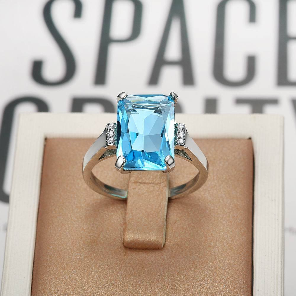 Sea Blue Zircon Rings for Women Elegant Fashion Jewelry Sparkling Statement Gift Versatile Everyday Wear Gifts