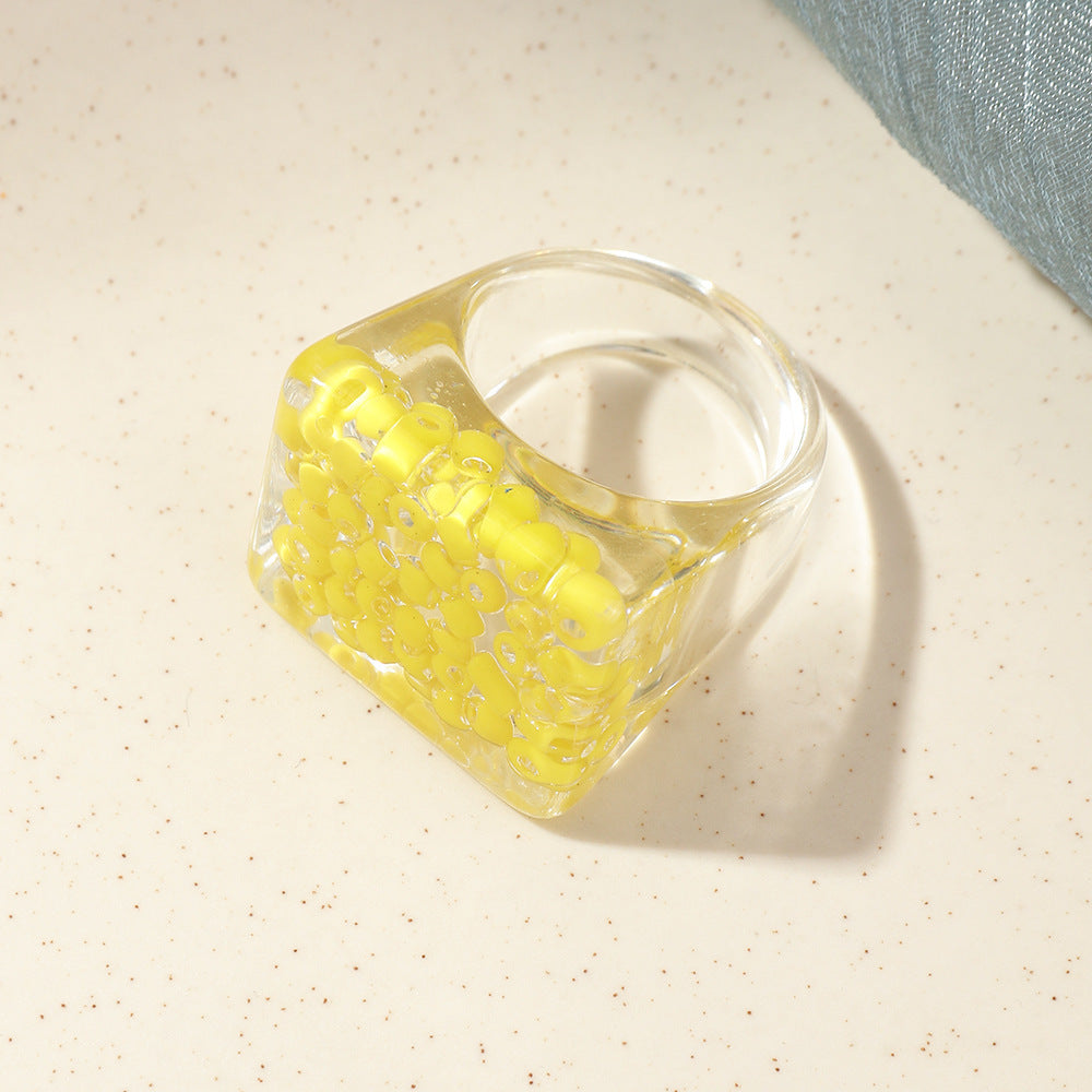 Womens Acrylic Resin Ring With Clear Diamond Accent Geometric Design Fashion Jewelry One Size Gift A Nice Gift