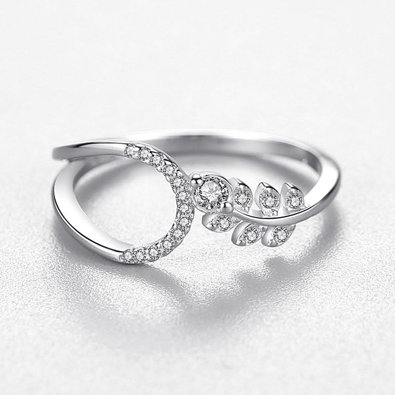 Sterling Silver Ring For Women Forest Leaf Plated Hand Jewelry Simple Fashion Ring Anniversary Gift Daily Wear