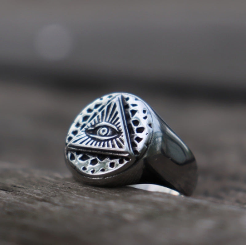 Mens Ring Geometric Triangle Design European Alloy Classic