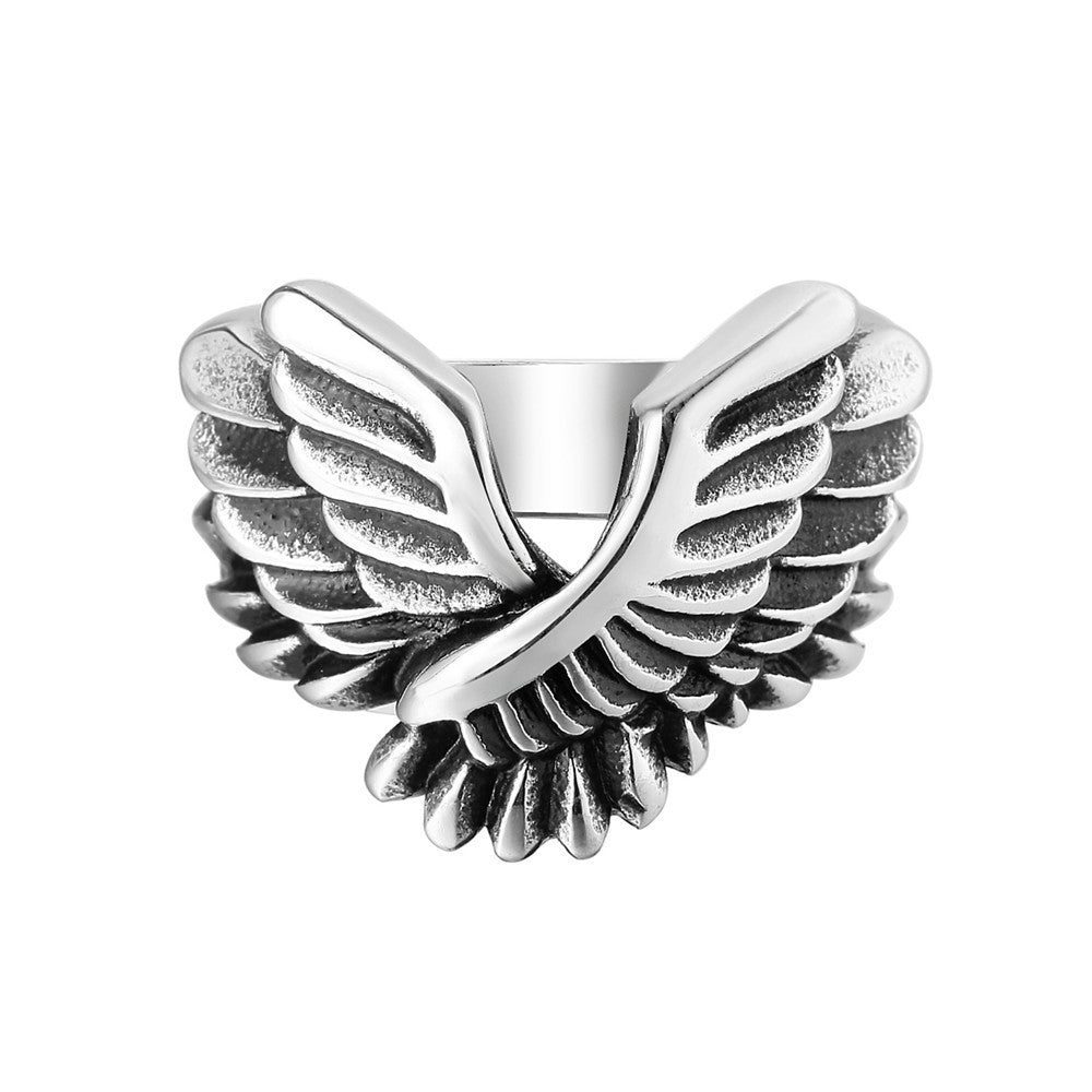 Personalized Retro Punk Wings Men's Titanium Steel Ring