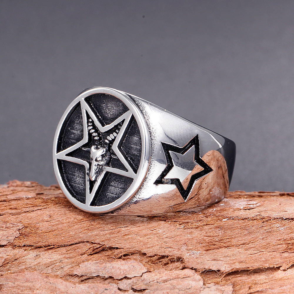 Mens Stainless Steel Ring Five Point Star Geometric Handmade Gold Plated Band For Men Size 7 7 8 9 10 11 12 13