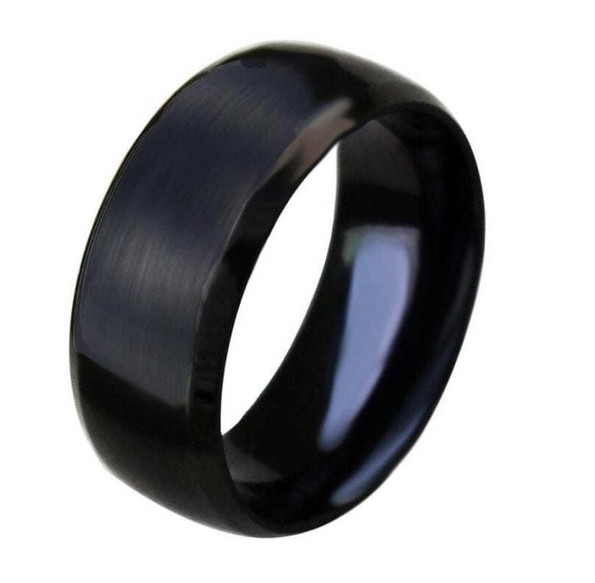 Mens 8mm Wide Black Stainless Steel Ring Engagement Wedding Band Durable Everyday Jewelry Versatile Gift Ready