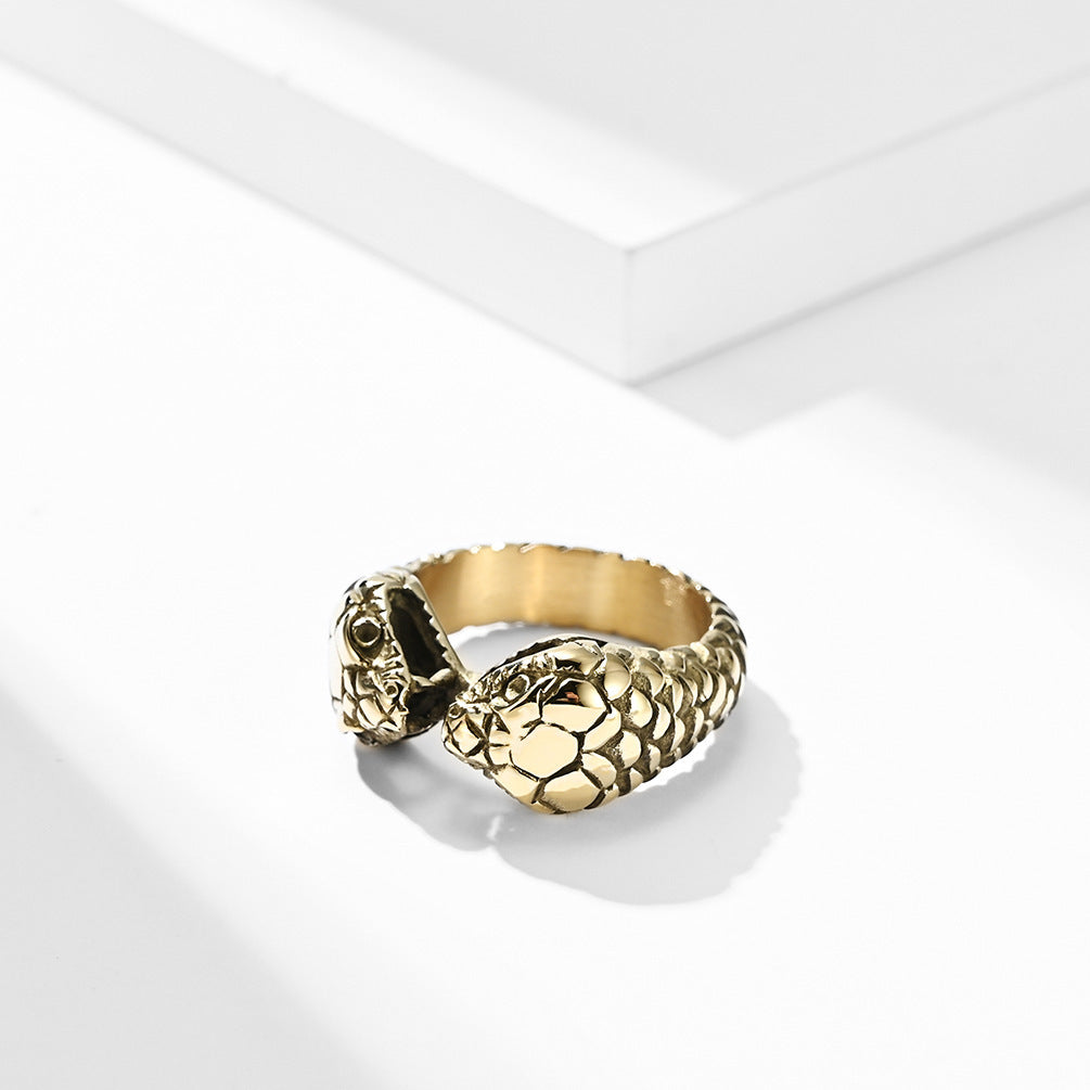 Double Headed Snake Ring Stainless Steel European American Design Fashion Statement Jewelry Accessory Titanium