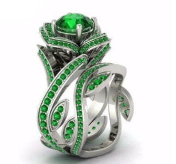 Womens Rose Zircon Floral Ring Copper Silver Plated Artificial Gemstone Inlay Elegant Fashion Jewelry Chic Gift