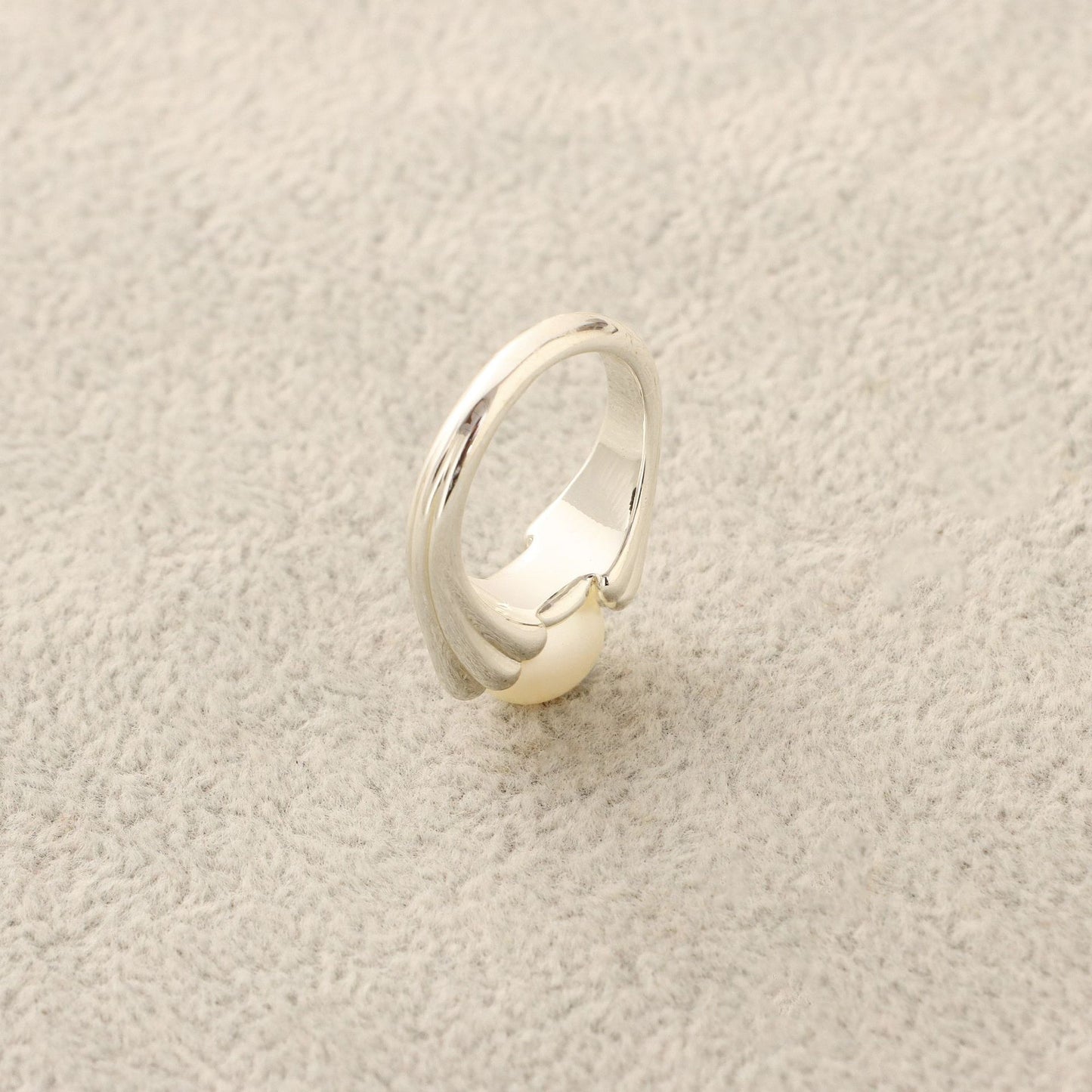 Womens Geometric Ring With Freshwater Pearl Inlay Silver Plated Copper Statement Jewelry Birthday Gift For Her