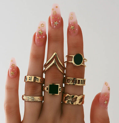 Geometric Rings Set Hollow Black Oil Drip Design Electroplated Alloy Fashion Rings For Trade Fair Gifts Choices