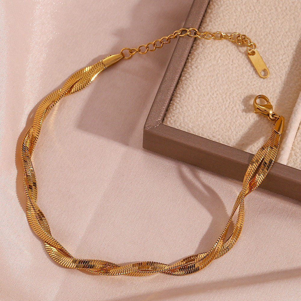 Womens Titanium Steel Bracelet Waterproof Anti Allergy Geometric Design Two Layer Gold Silver High Polish Glow