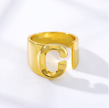 Women's Initial Letter Ring Wide Band Alphabet Copper Electroplated Personalized Statement Jewelry Gift Online