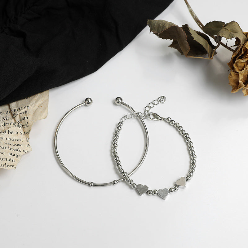 Womens Peach Heart Bracelet Set Alloy Jewelry Two Piece Japanese Korean Style Fashion Gift Elegant Daily Looks