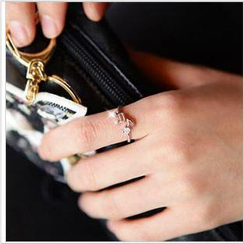 Unisex Adjustable Alloy Ring With Rhinestones Korean Letter Number Text Design Electroplating Gem Artificial Gem Inlay