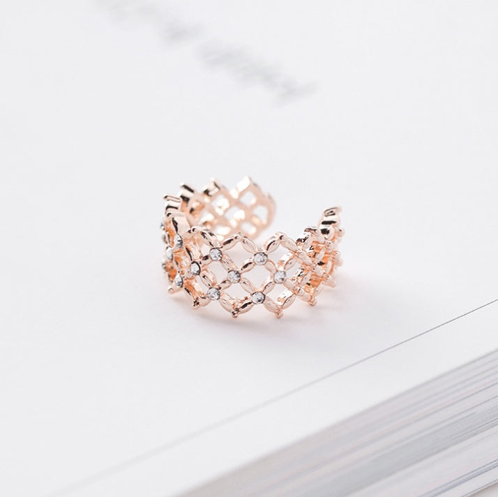 Adjustable Diamond Ring Open Index Finger Ring With Grid Diamond Accent Alloy Fashion Jewelry For Everyday Use
