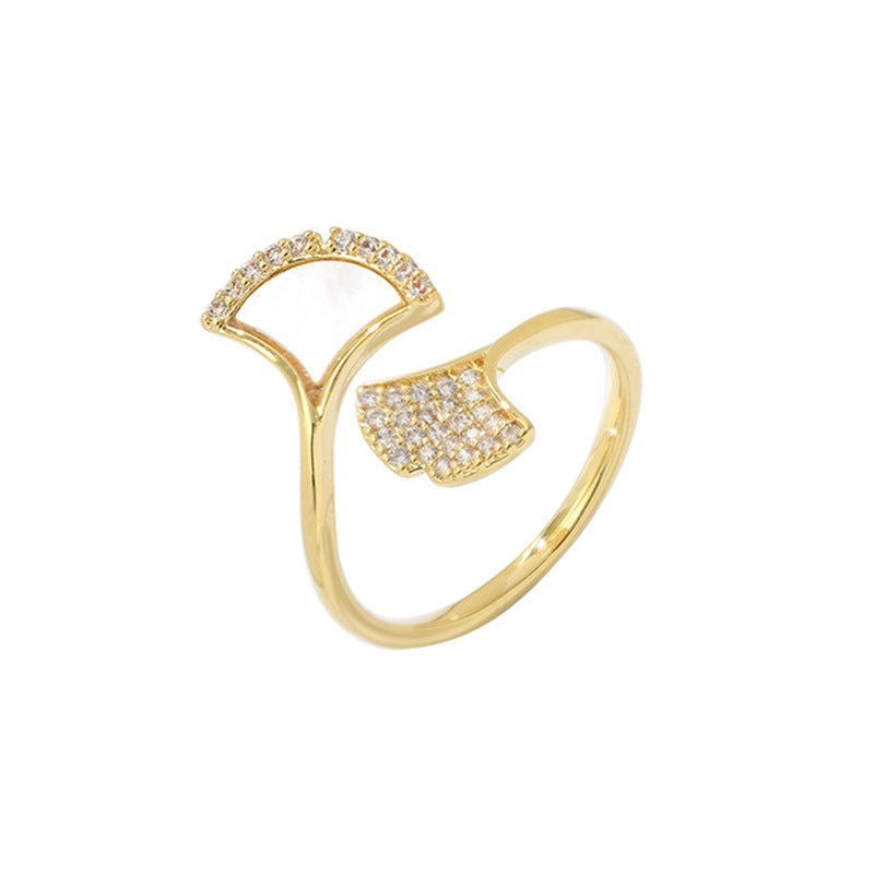 Ginkgo Leaf Copper Ring With Electroplated Flora Design For Women Fashion Jewelry Accessories For Everyday Wear