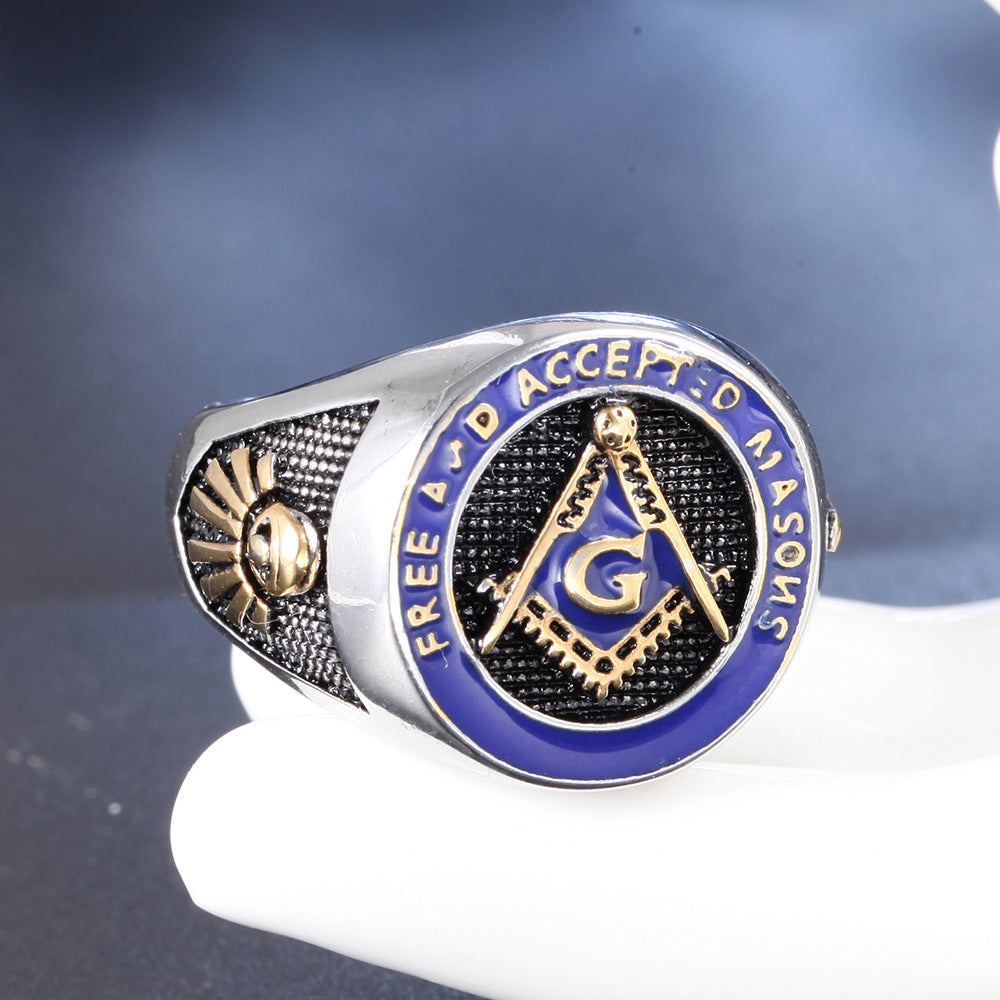 Men's Titanium Steel Ring Retro Punk Geometric Ring Handmade Individually Packed Epoxy Band Ring European and American Design Statement Ring for Men Sizes 7 to 13