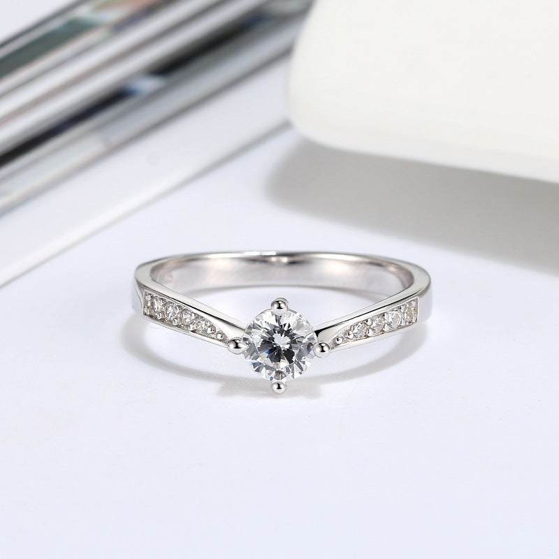 Sterling Silver Diamond Ring With Elegant Electroplated Band European American Design Fashion Jewelry Classic Finish