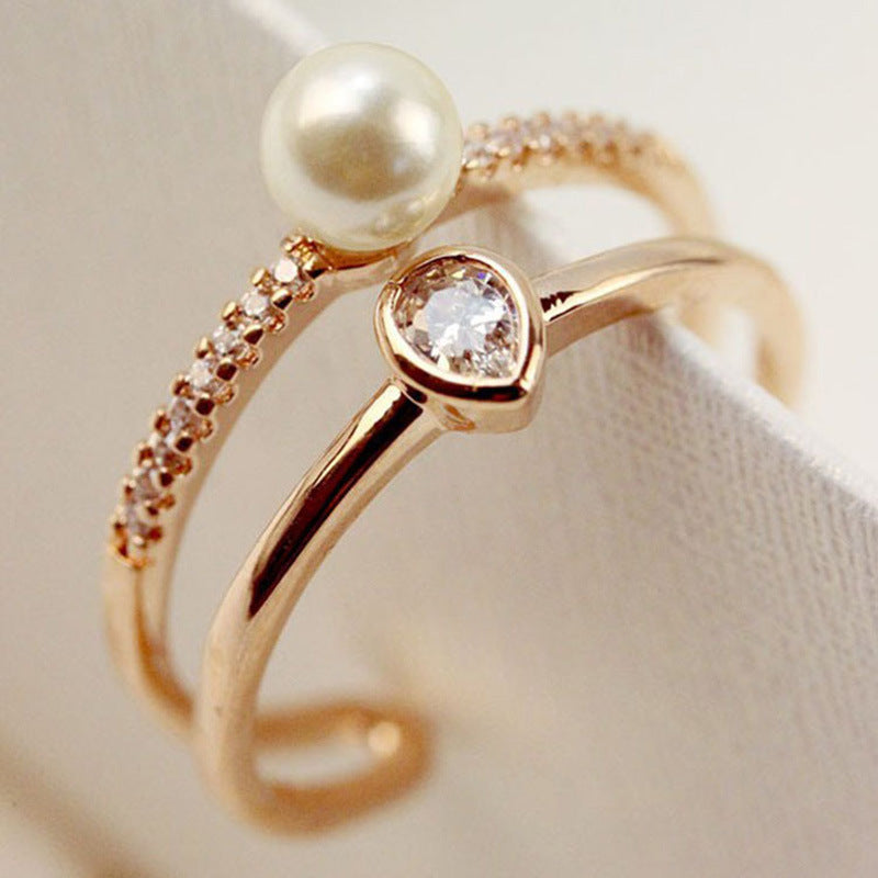 Korean Style Zircon Inlaid Ring For Women Geometric Design Gift Holiday Packaging Elegant Everyday Accessories