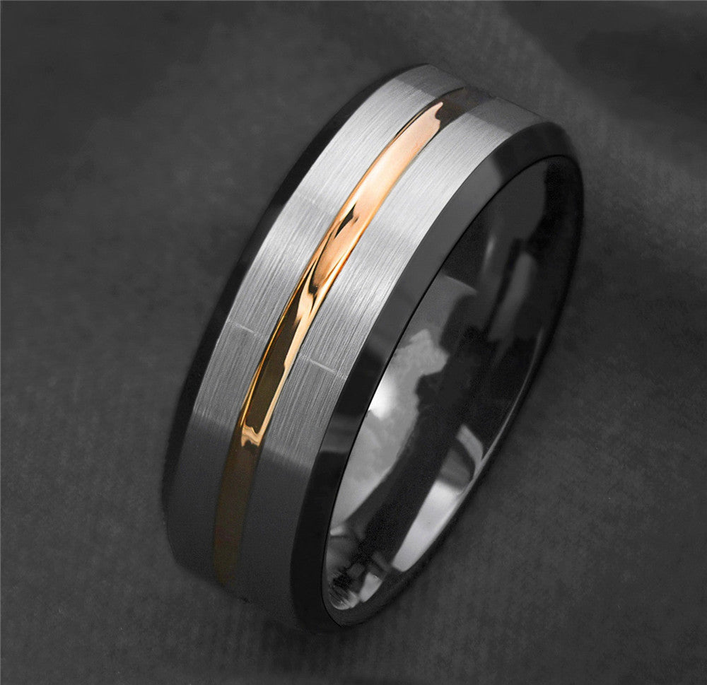 Titanium Steel Ring Silver Black and Gold Stripe Band for Men and Women Lightweight Everyday Jewelry Ring for Unisex