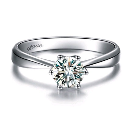 Sterling Silver Crown Ring With Simulated Diamond Six Claw