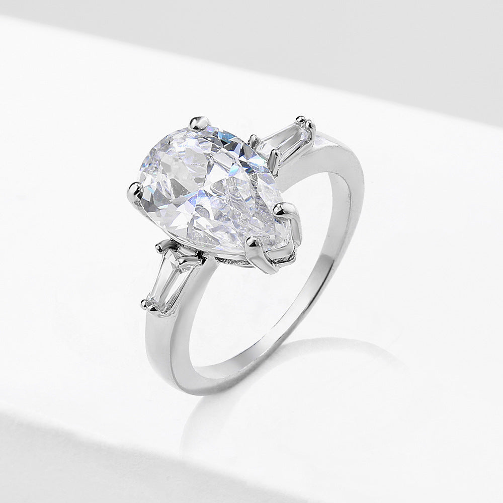 Womens Ring Water Drop Zircon Micro Inlay White Gold Plated European American Design Exquisite Jewelry For Her