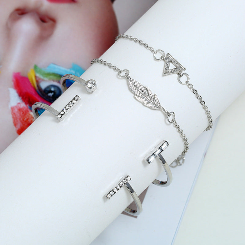 Womens Four Piece Alloy Multilayer Leaf Bracelet Set With Geometric Diamond Accents Jewelry For Any Occasion Gift