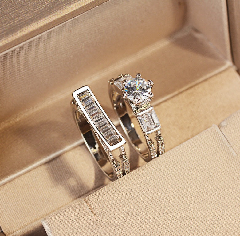 Diamond Studded Ring Sterling Silver White Gold Tone Geometric Design For Women Anniversary Gift Mosaic Gemstone