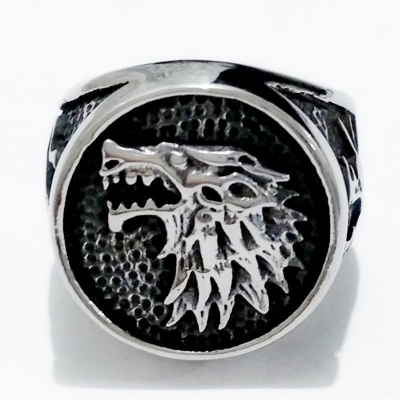 Mens Wolf Head Ring Titanium Steel Band Animal Jewelry Biker Ring Cool Fashion Statement Ring for Men Unique Design Ring Gothic Ring for Him