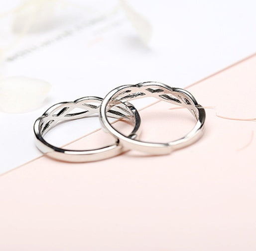 Couples Matching Ring Set White Gold Plated Adjustable Promise Rings For Men And Women Engagement Wedding Gift