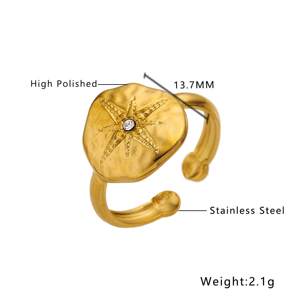 Stainless Steel Ring With 18K Gold Plating Opening For Women Geometry Eight Awn Star Ring X1 Product Image Gold