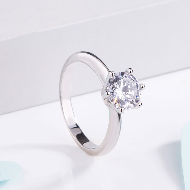 Copper Ring Six Claw Diamond Geometric Lightweight Ring