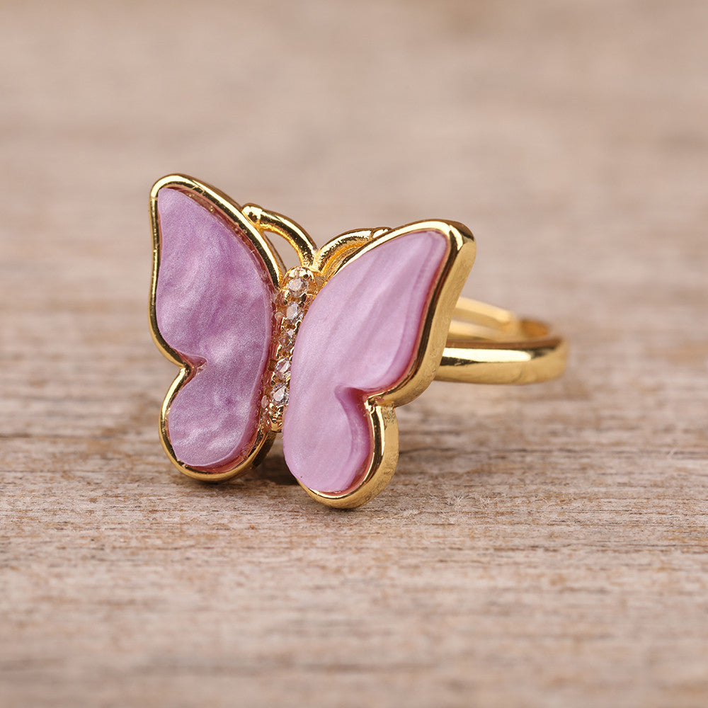 Rotatable Butterfly Ring with Enamel and Natural Stone Gift