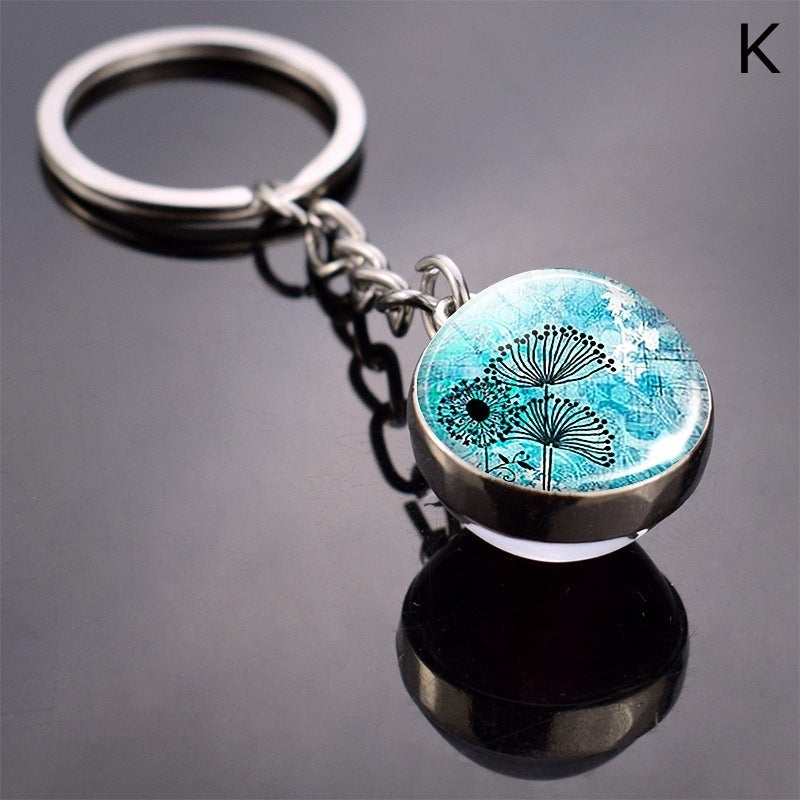 Double Sided Glass Ball Key Ring With Turtle Charm Time Gem