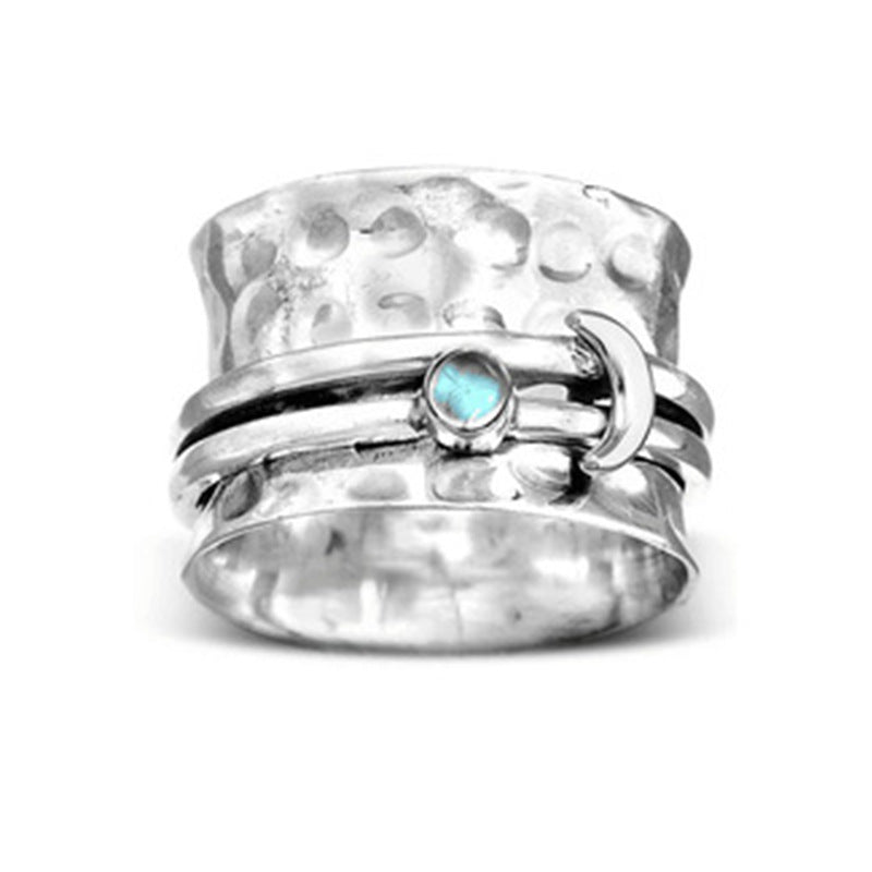 Womens Moon Ring Rotatable Geometric Gemstone Alloy Jewelry
