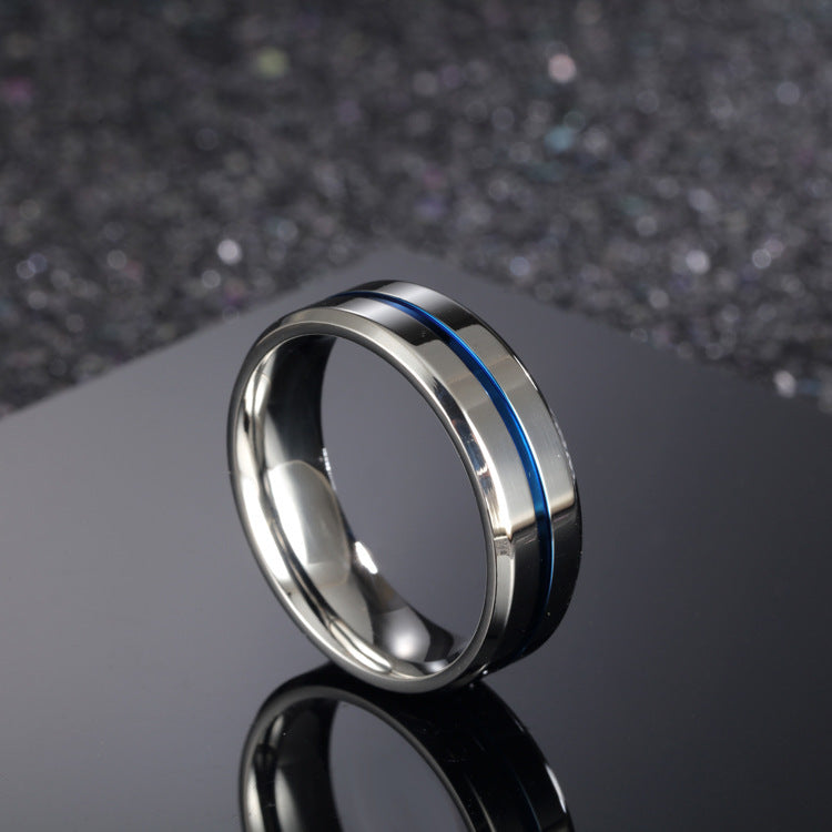 Titanium Steel Ring 8mm Unisex Mosaic Blue Ethnic Style