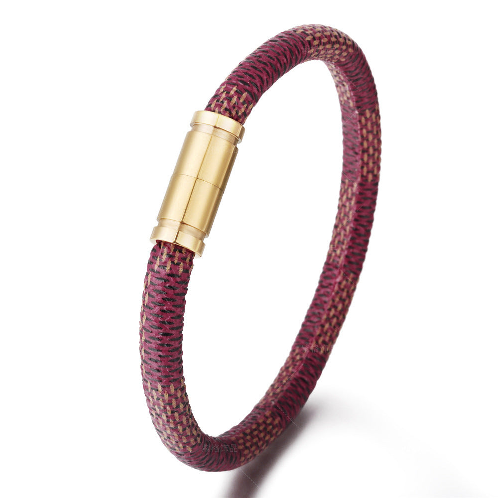 Geometric Striped Unisex Bracelet In Artificial Leather With Magnetic Stainless Steel Buckle Bangle Wristbands