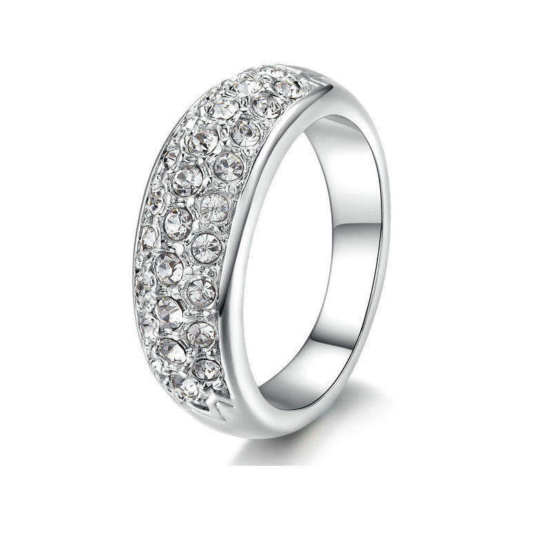 Geometric Three Row Cubic Zirconia Ring With Half Side Design Copper Electroplated For Women Stylish Jewelry Accessory