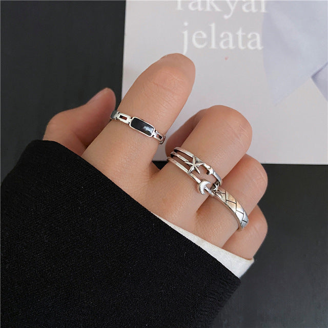 Geometric Star Moon Alloy Rings Set Of Electroplated Rings Retro European American Fashion Jewelry Ring Simple