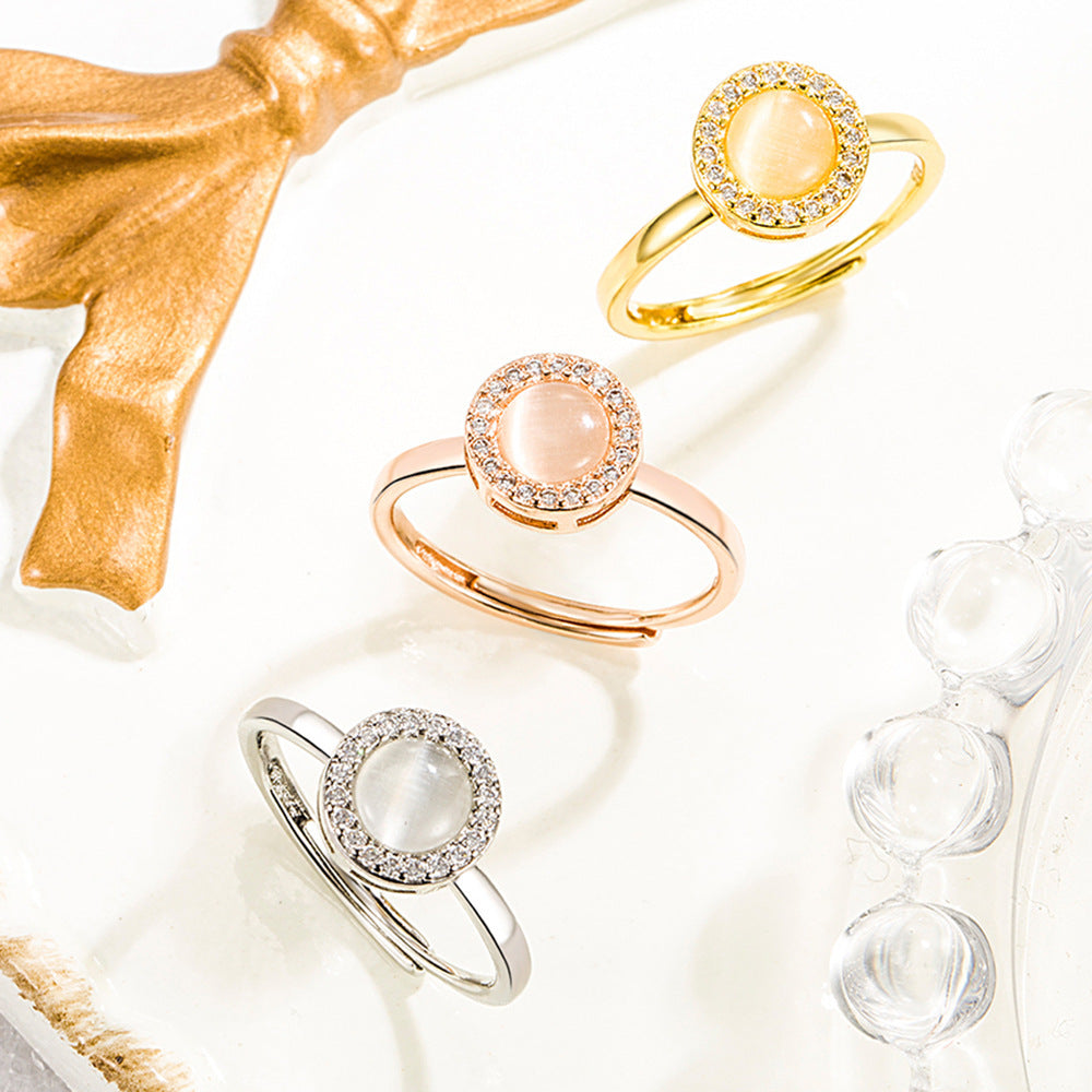 Opal Adjustable Spinning Ring Copper Plated Geometric Fidget Stress Relief Jewelry For Women Everyday Wear Now