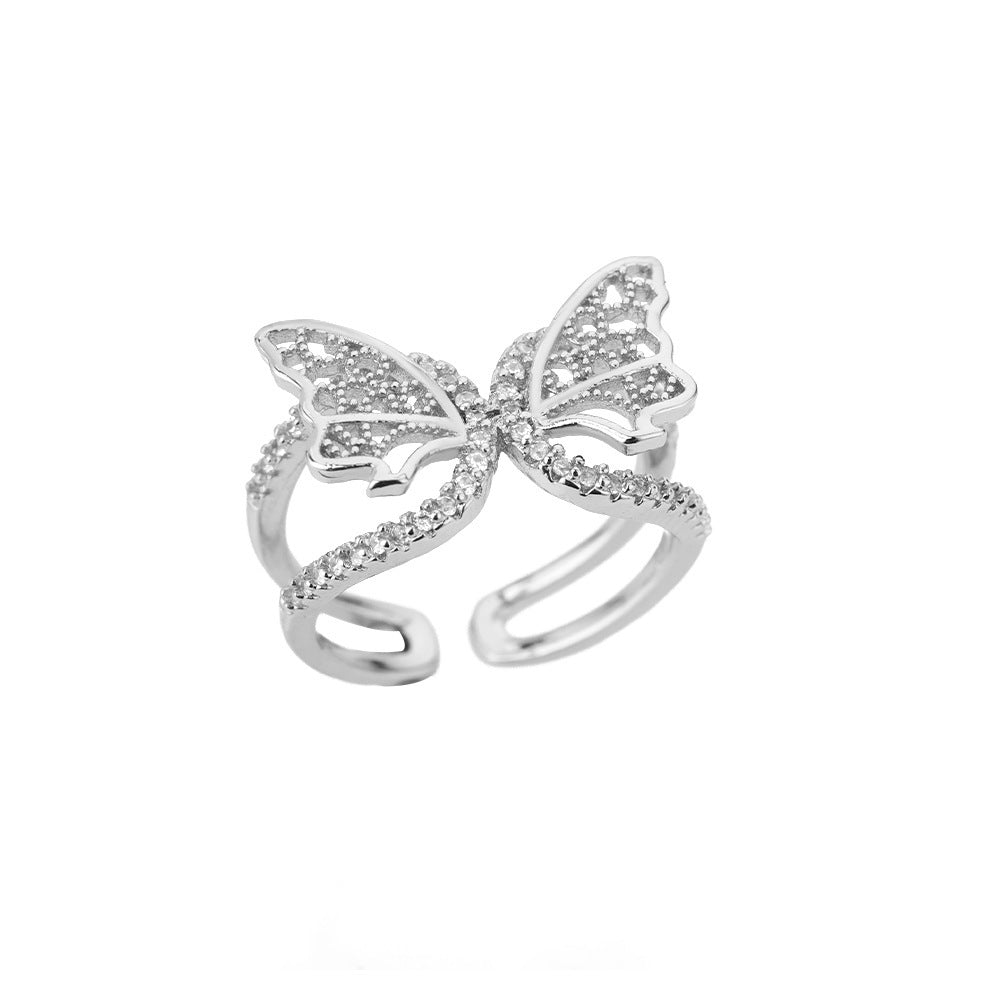 Womens Butterfly Zircon Copper Adjustable Ring Dainty Elegant Fashion Jewelry For Everyday Wear And Occasions